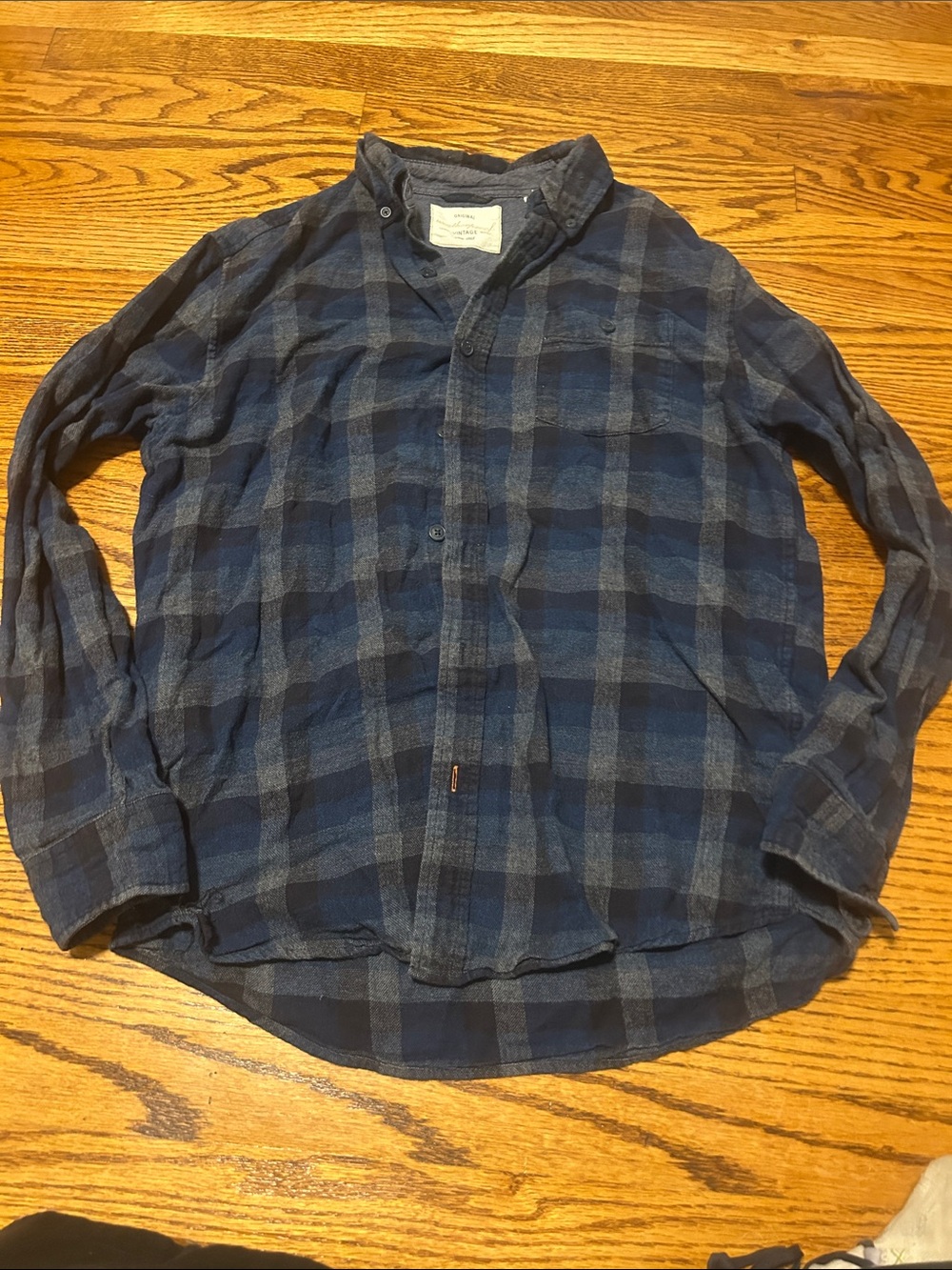 Vintage Navy and Indigo Plaid Button-Down Shirt